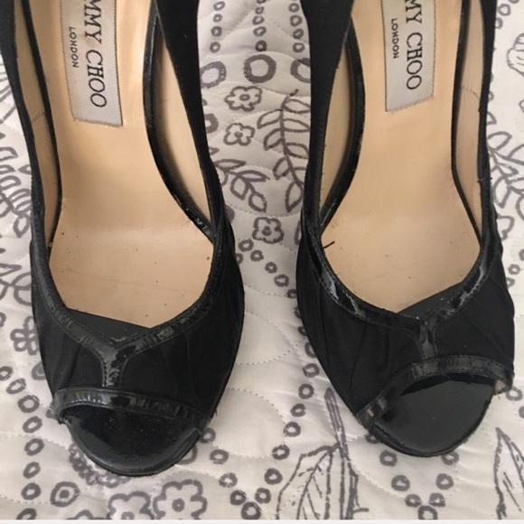 Jimmy Choo Pleated Satin Peep Toe Platform 8 - Picture 4 of 8
